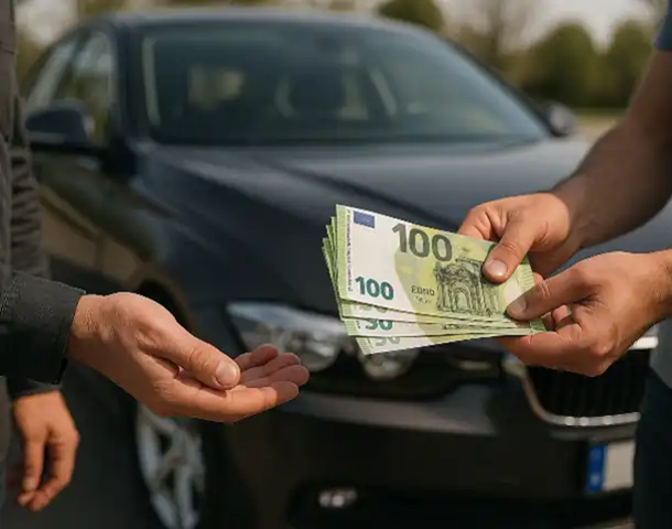 Ein erfolgreicher Barkauf beim Autoankauf in Bocholt, der die Zufriedenheit des Kunden über den erzielten Verkaufspreis widerspiegelt.